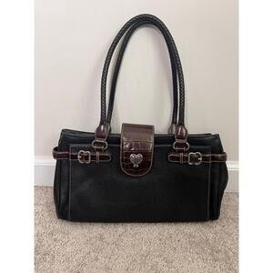 Vintage Brighton Laverne Pebble Leather Satchel Handbag Black/Red
